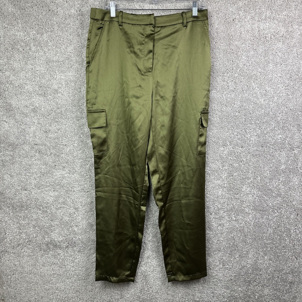Bailey 44 Women's Satin Cargo Pants L Green‎ High-Rise Cargo Pocket Zipper Fly